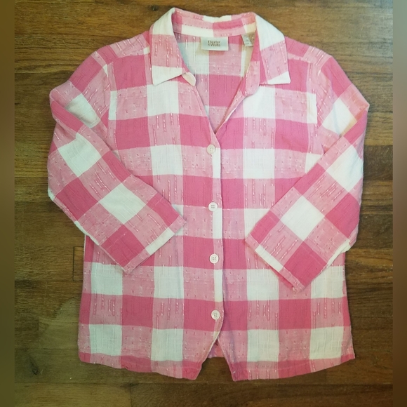 Womens Casual Button Up Pink& White Check Plaid Cotton Sz Small 3/4 Sleeve. - Picture 8 of 8